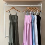 Tiered linen blend spaghetti strap dress