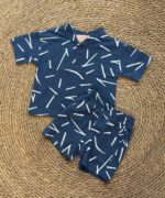 Navy Blue Patterned Shirt and Shorts Set