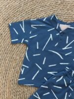 Navy Blue Patterned Shirt and Shorts Set - Image 2