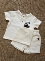 Cream Knit T-Shirt and Shorts Set - Image 2