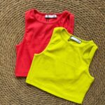 Ribbed Sleeveless Crop Tops Red Yellow