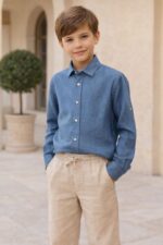 Linen Mandarin Collar Shirt - Image 3