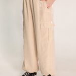 Beige Wide Leg Cargo Pants
