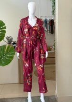 Burgundy 3 pieces satin pajama