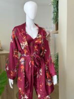Burgundy 3 pieces satin pajama - Image 2