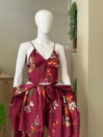 Burgundy 3 pieces satin pajama - Image 3