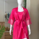Fuschia robe & dress satin pajama