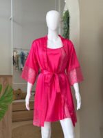 Fuschia robe & dress satin pajama