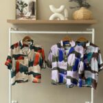 Abstract print linen button down shirt