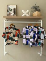 Abstract print linen button down shirt