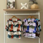 Abstract print v-neck linen top