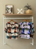 Abstract print v-neck linen top