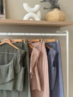 Ruffled one shoulder top linen blend skirt set - Image 2