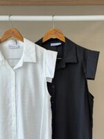 Cap sleeve high-low button down shirt - Image 2