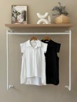 Cap sleeve high-low button down shirt