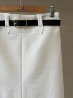 Belted front slit white midi skirt - Image 3