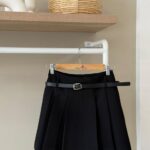 Belted pleated A-line black skort