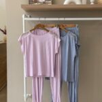 Lace trim ribbed pajama