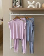 Lace trim ribbed pajama