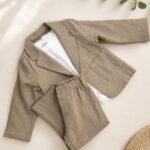 Khaki Blazer and Pants 3 Pieces Set