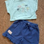 2 pieces graphic t-shirt and ruffle short set