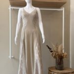 Lace-inset linen maxi beige dress