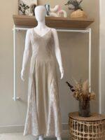 Lace-inset linen maxi beige dress