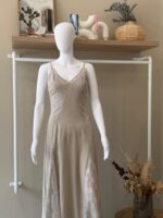 Lace-inset linen maxi beige dress - Image 2
