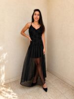 Rosette sheer maxi dress