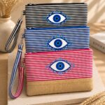 Striped mystic eye canvas wristlet