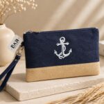 Nautical anchor canvas wristlet