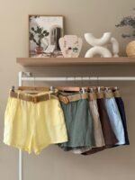 Belted linen shorts