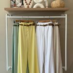 High waist linen belted trousers