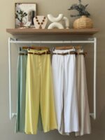 High waist linen belted trousers