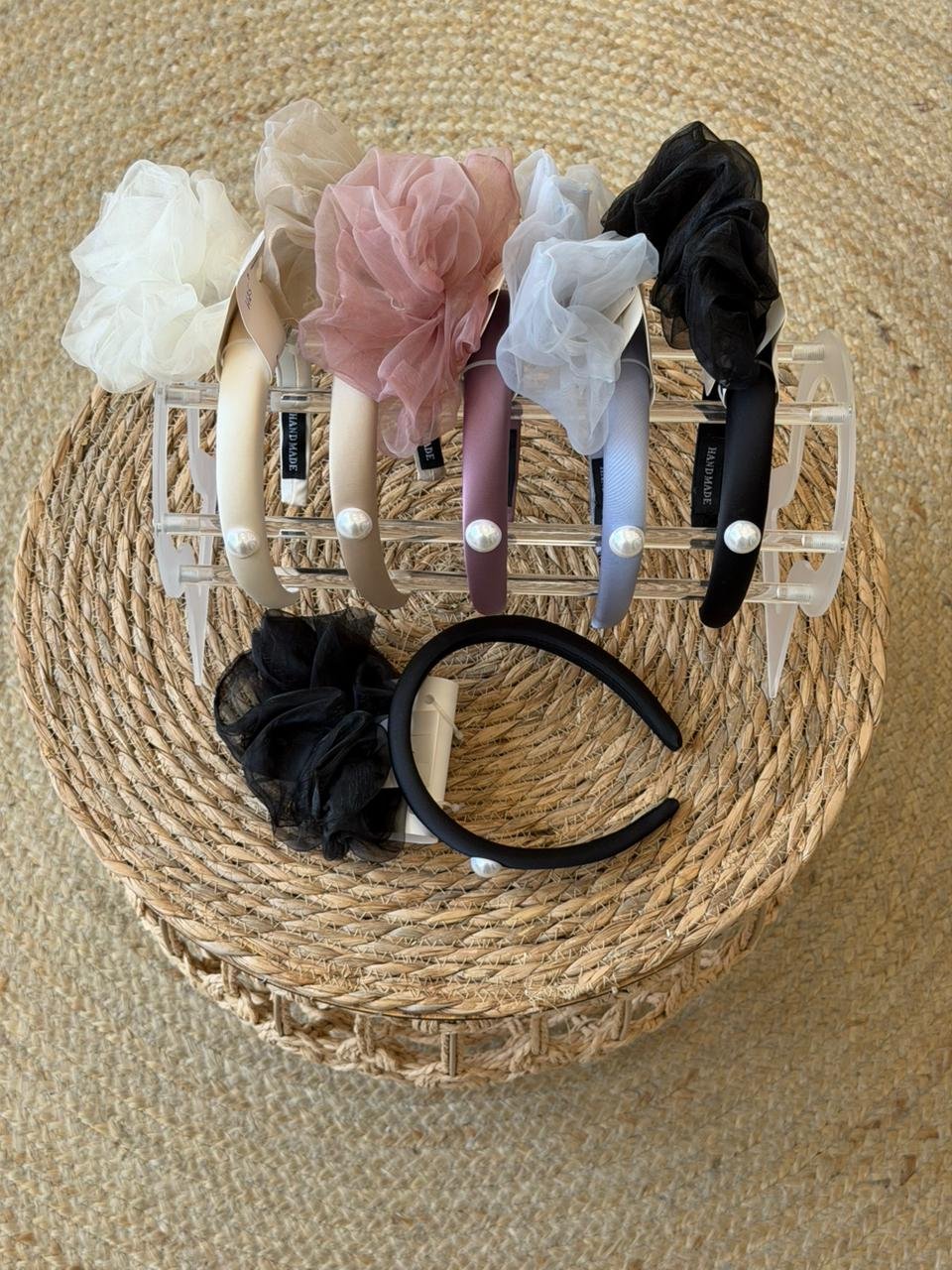 2026/06/4599.jpg Pearl accent headband & organza scrunchie set - Image 1