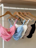 Ribbed crowl neck camisole with flower accent padded top - Image 2