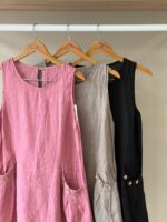 Sleeveless linen dress with button pocket detail - Image 2