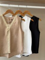 Embroidered trim linen sleeveless top - Image 2