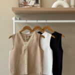 Embroidered trim linen sleeveless top