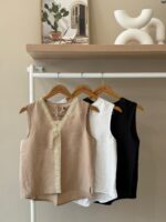 Embroidered trim linen sleeveless top