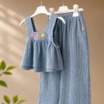 muslin  pant and top set blue