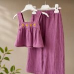 muslin pant and top set pink