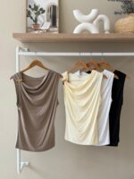 Ring detail cowl neck top