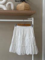 Tiered eyelet white mini skirt