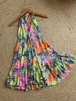 Tropical halter flare mini dress