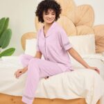 Lace trim short sleeve pajama set