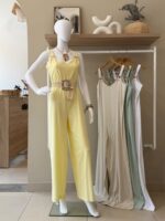 V neck linen wide leg jumpsuit