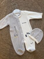 Fleece animal romper with beanie